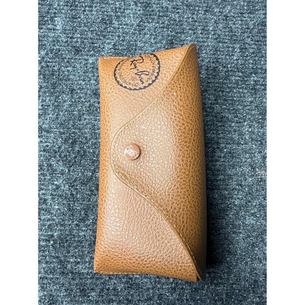 Ray-Ban Tan Pebbled Faux Leather Sunglasses Case Luxottica Snap Closure Brown